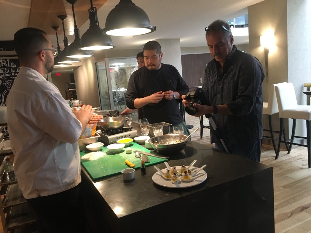PCCCTORONTO's tweet photo. We are getting ready for our Pisco Night  Event 2018. Thank You Chef Guillermo (Peruvian Chef) and Chef Jay (from Radisson Admiral) for exchanging techniques and flavours. https://t.co/8lblMFGki8