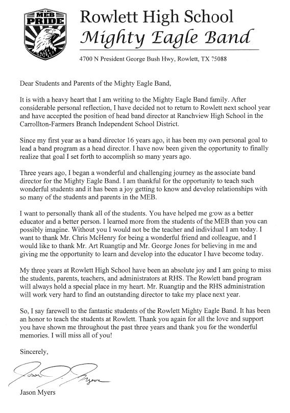 A message from Mr. Myers