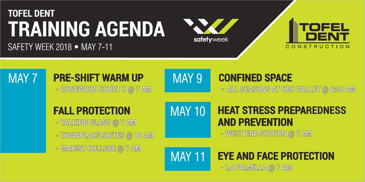 TofelDent's tweet photo. @SafetyWeek_2018  is a wrap! A special thanks to all of the guest speakers that came out to our project sites to discuss safety and #thepowerofsafechoices.
Speakers: Instinctive Movement System, @HexArmor, @CopperPointInsu, @HDSupply, @Sundt, and our safety director-Nick Laughlin https://t.co/rqJqJkp9mD