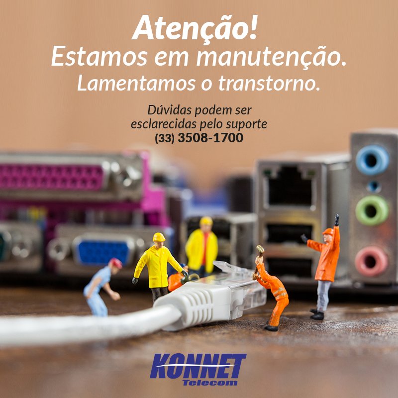 Konnet_Telecom's tweet photo. Amanhã faremos obra de manutenção na rede #KonnetTelecom em busca de melhoria na prestação de serviço, no bairro Vila Isa, podendo haver instabilidade no período de 05 as 08 horas da manhã. Fique atento!
☎(33) 3508-1700 https://t.co/0xqgjD5L6r