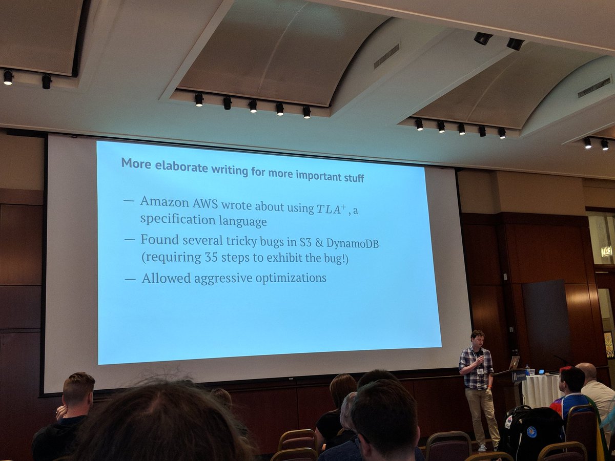 arsduo's tweet photo. TLA+ is an powerful tool — @Hillelogram has written about it extensively and we've used it for some of our problems at @eSparkLearning. Great intro at https://t.co/oqDiyPp2he. #MadRuby2018 @twopoint718 https://t.co/UY1paIGuhj