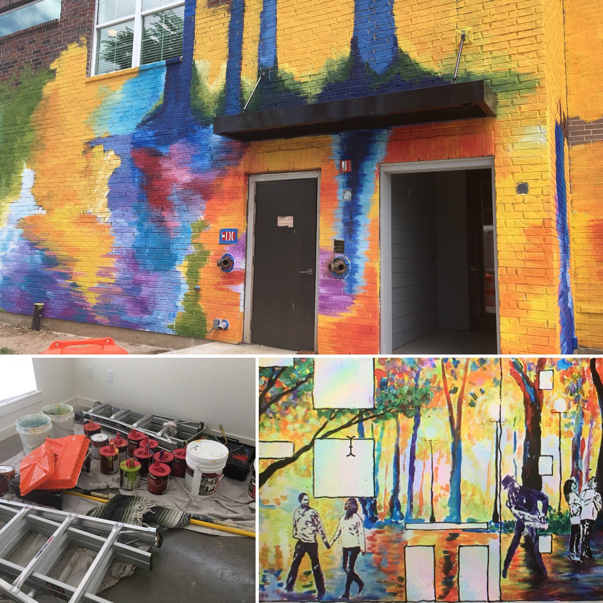 bramblitt's tweet photo. We have trees!!! The mural is getting taller! @bishophighline @bishopartsdistrict #bramblitt #blindartist #notafraidofcolor https://t.co/les9F4PbGf