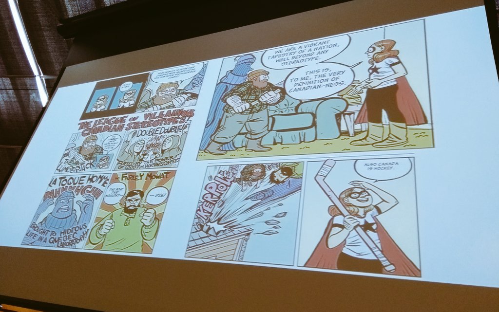 MrSchuermann's tweet photo. Learning about social justice content, Canadian content &amp; reaching primary readers using visual literacy titles at @TorontoComics EDU Day.

Thank you to @msmasood25 @ambrose_derek for help making today's PD possible 👍

#PeelTL #PeelLLC #CanadianKidLit #TCAF2018 https://t.co/HByqsu7eNE