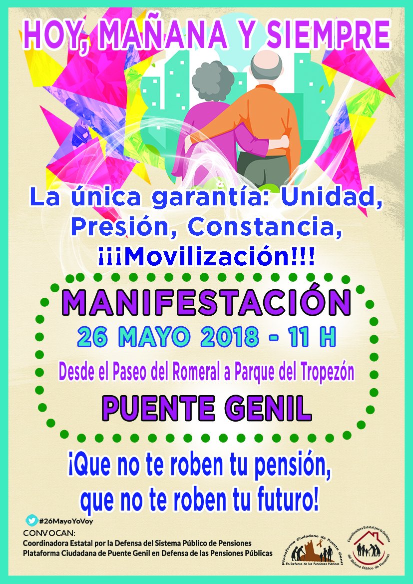 PlatPteGPension's tweet photo. TODO PUENTE GENIL EN DEFENSA DE LAS PENSIONES PÚBLICAS #26MayoYoVoy @pensionazo_no https://t.co/q3tOp29fPN