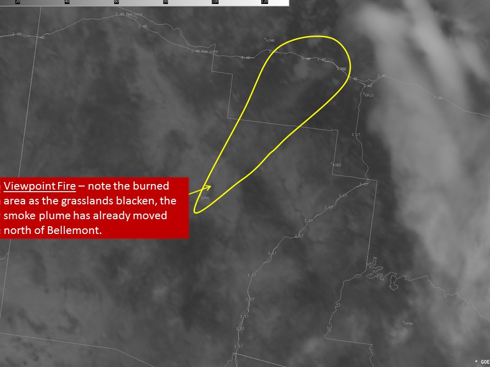 NWSFlagstaff's tweet photo. It's gotten hazy here in Bellemont due to the #89EFire #ViewpointFire in the northern part of Prescott Valley. Smoke is quickly heading to the north and can be seen on satellite imagery. #azwx https://t.co/rTmFyqrdPG