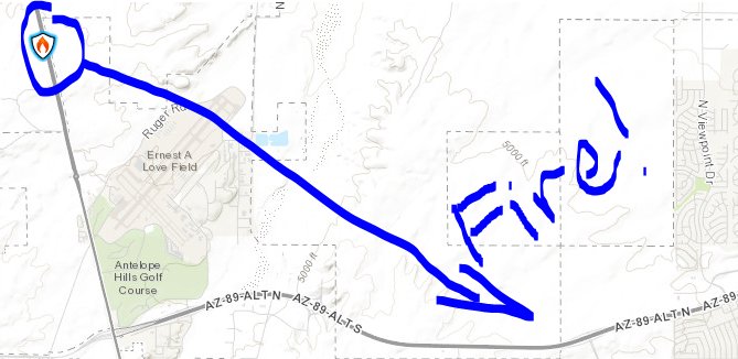 iAmNerdlinger's tweet photo. Someone should teach @azstateforestry and @inciweb to read maps. AZ Hwy 89A goes nowhere near #ChinoValley. The impacted area is #PrescottValley. #89EFire #readingIsHard https://t.co/fDrQSmhmEA