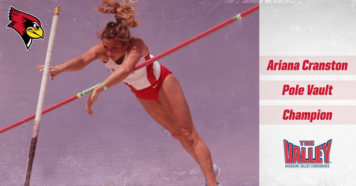RedbirdTFXC's tweet photo. Congrats to Ariana Cranston, your 2018 MVC Outdoor T&amp;F Pole Vault Champion! She cleared 3.79m (12-05.25) to take gold! 🥇🥇🥇 #BackTheBirds #RedbirdProud https://t.co/v0Qjlz1U3O