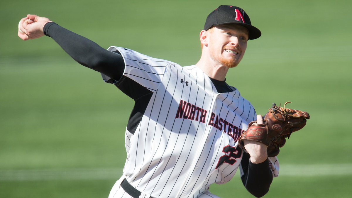 GoNUbaseball's tweet photo. T7 | #Northeastern senior Brian Christian steps off the Friedman Diamond hill for the final time with the 6-3 lead (6.1 IP, 5 SO). #HowlinHuskies https://t.co/YcXfbquQLz