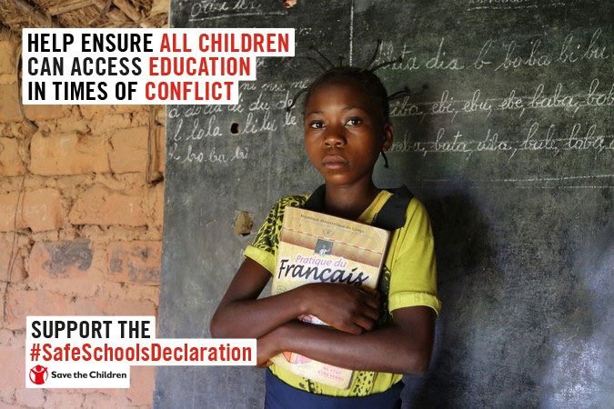Veroaubert's tweet photo. Military use of schools expose children to multiple threats- recruitment, sexual violence and harm, and damages vital infrastructure. Join us in calling for all states to endorse the #SafeSchoolsDeclaration & protect education in conflict! #EUA2018 https://t.co/oI7q1WSZLs https://t.co/iiWwMOyE6c