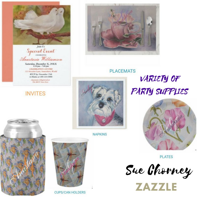 Artistriesbysue's tweet photo. Have fun with a themed party - beautiful supplies to complete your event https://t.co/oOFBd1QuO0 complete with #invitations #plates #placemats #napkins #cups #zazzlefun #partyfun #suechorney #somuchfun https://t.co/vl5rdJ3HKd