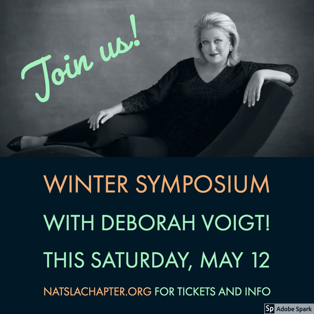 NATSLACHAPTER's tweet photo. Join us tomorrow for a masterclass with @debvoigt! We'll have amazing singers, a tribute to Jane Paul-Hummel, and there will be cake! Tickets at https://t.co/PKJszQlU1P #operamasterclass #losangelessingers #voicelessons https://t.co/b4wWwV7MyB
