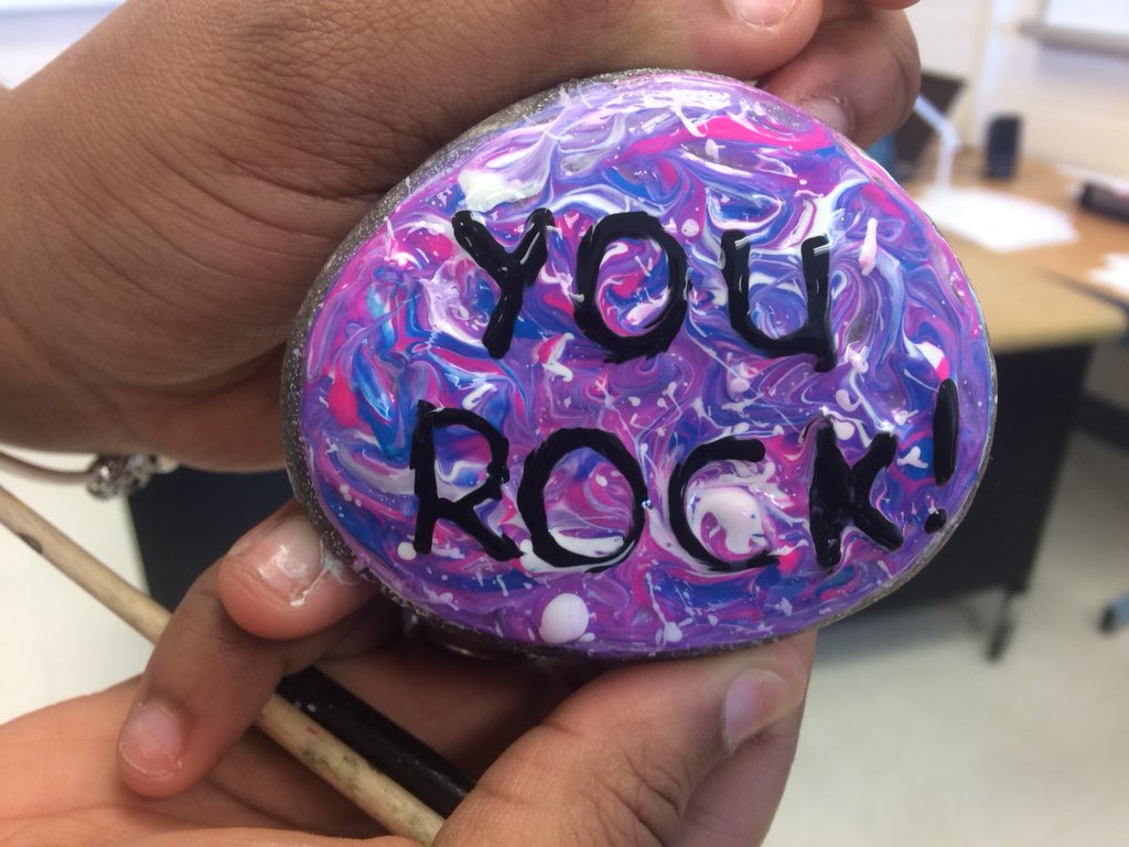 MsFolino's tweet photo. Look at these amazing kindness rocks for @MHS_YRDSB outdoor classroom! Grade 12s released some stress during this busy time of year by painting rocks that send a positive message. #mentalhealth #kindnessrockproject #OutdoorClassroom https://t.co/TbRy3tBfG1