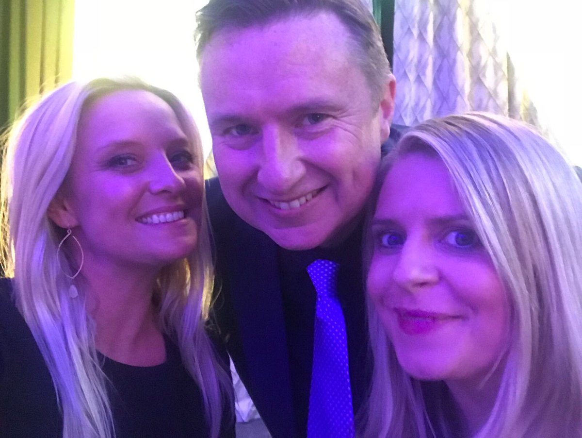 brightwater98's tweet photo. He may have got @BOIcorporate up to sing but @shaybyrneradio was happy to get smiles only out of @JeanODonovan2 & Annita McGettigan of @brightwater98 at the @CharteredAccIrl conference in the @LyrathEstate this evening #CAEvolve #smilesnotsongs https://t.co/Y3wkqhlkM6