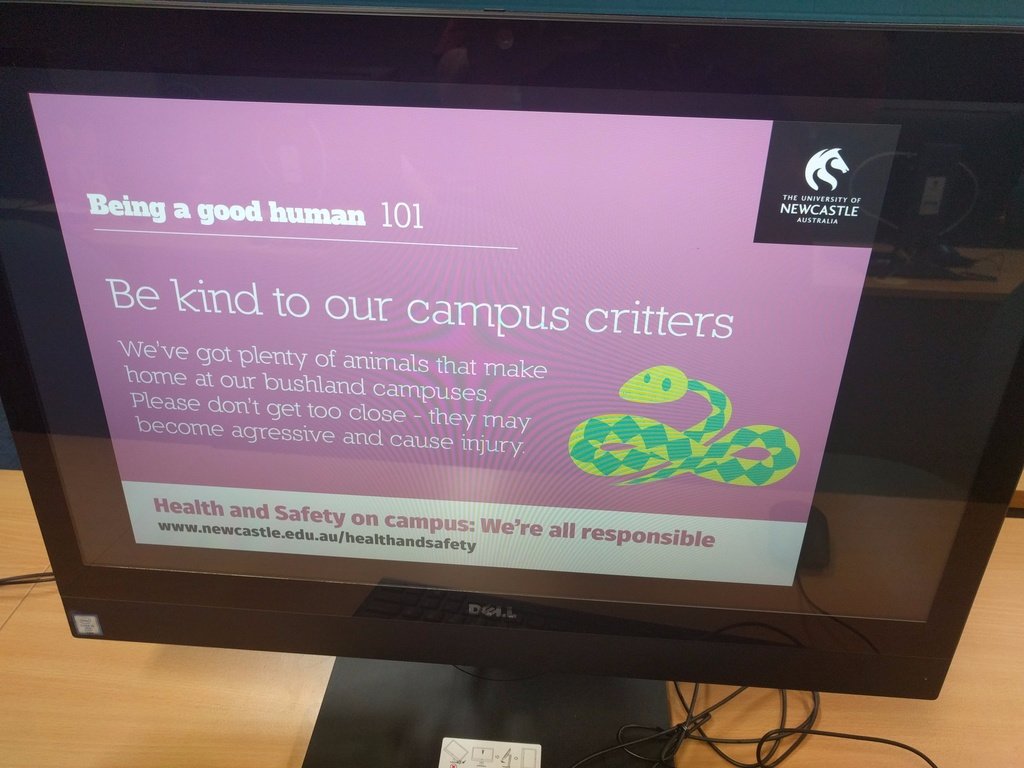 i really love how calmly and obliquely the <a href="/Uni_Newcastle/">University of Newcastle</a> says "BEWARE OF SNAKES!!"
