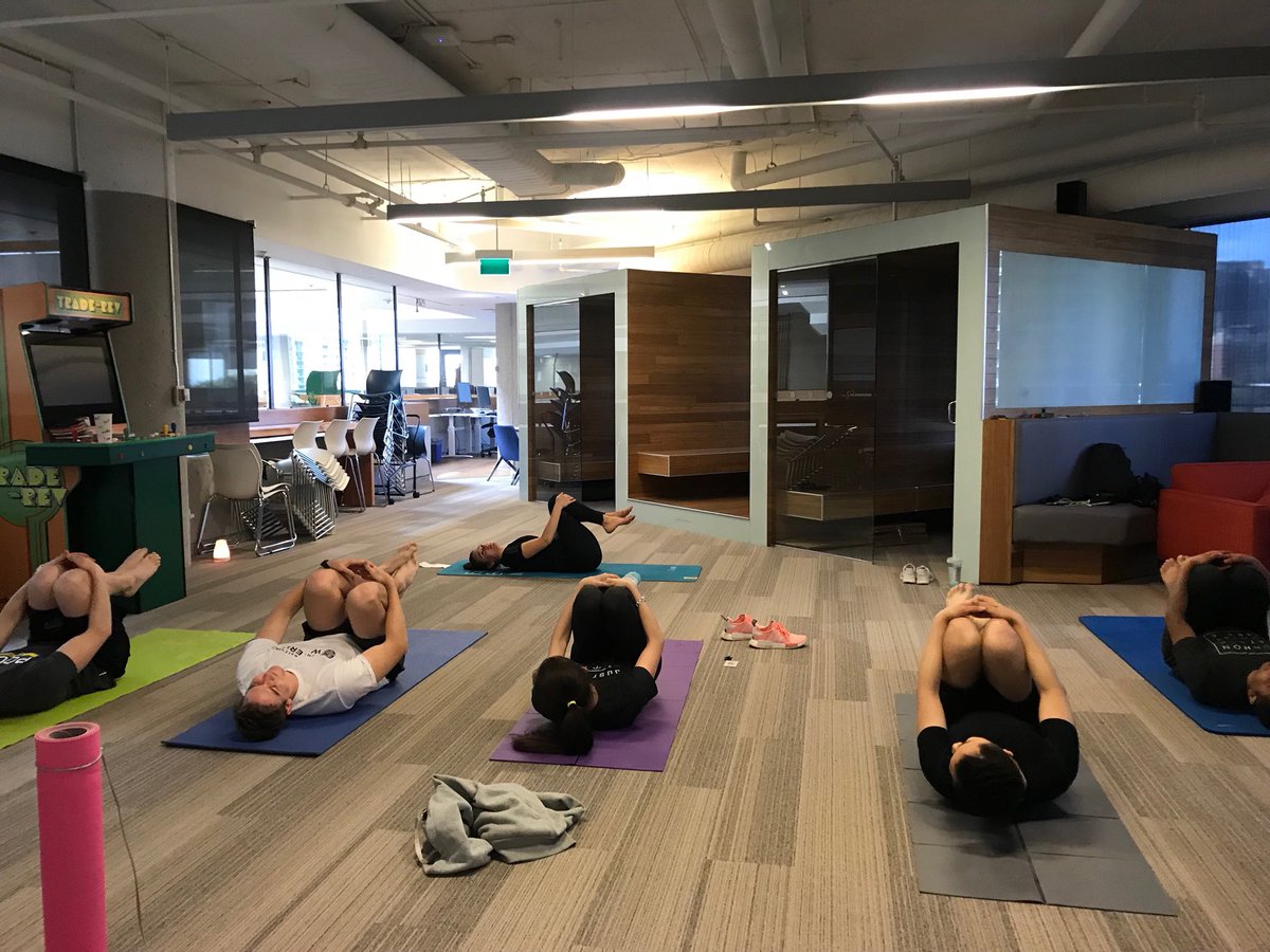 TradeRevTweets's tweet photo. There’s nothing down about our dogs. This morning the TradeRev fam got in a yoga sesh before work! #namaste #YogaGoals #TradeRevLife #FridayFeeling #🧘‍♂️ https://t.co/oM2I2jryHy