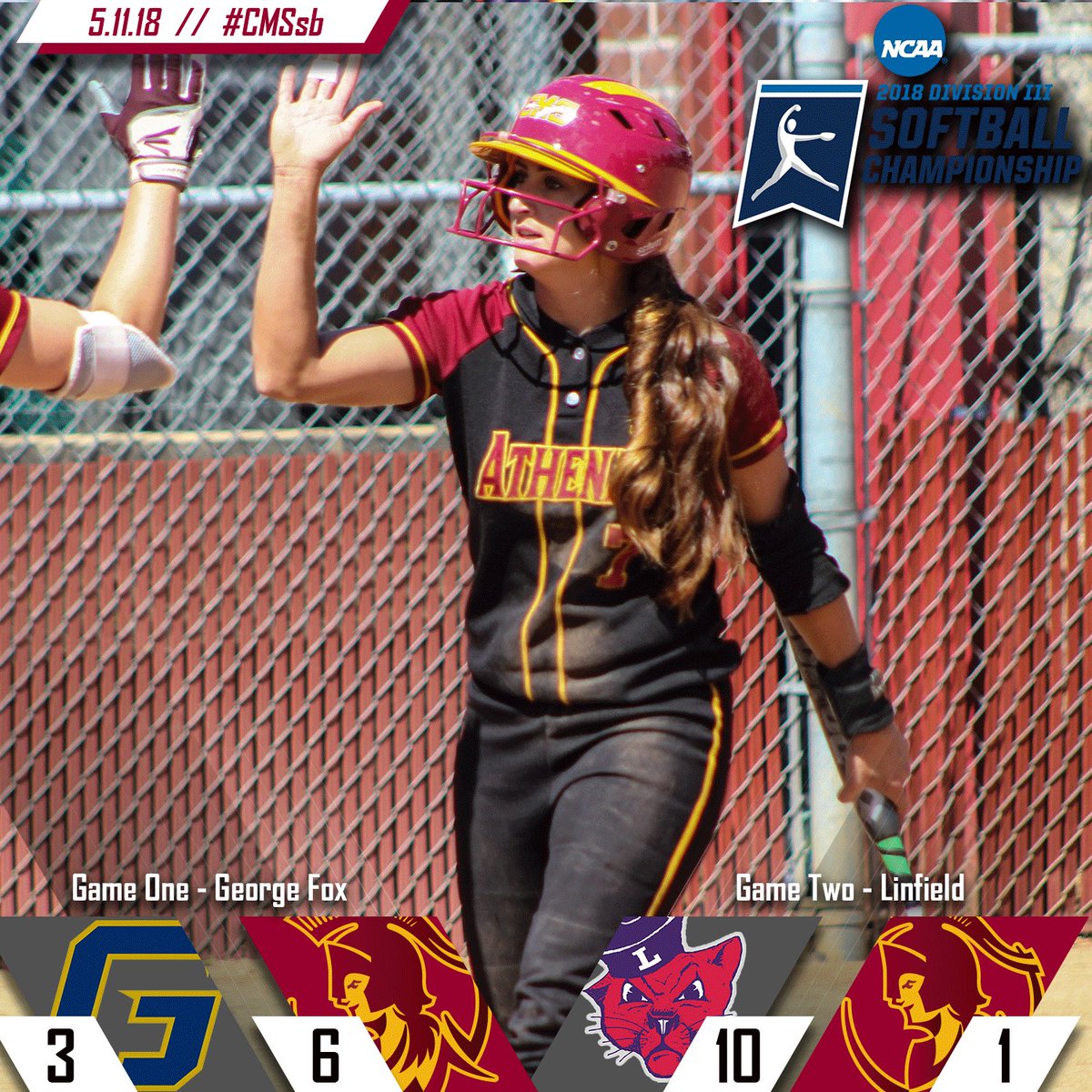 AthleticsCMS's tweet photo. #CMSsb splits the first day of the NCAA Tournament! The Athenas play tomorrow at 6:30 p.m. #GoAthenas #GoCMS https://t.co/NEE3CjL6hm