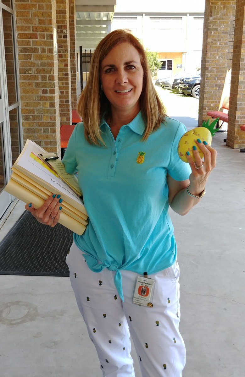OFAM_Rocks's tweet photo. This was amazing!  Mrs. Rainey found a pineapple rock (one of her favorite things) while she was wearing pineapple pants, shirt, and earrings!  Completely coincidental, I promise!  #OFAM_Rocks #OFAM https://t.co/QM8m2imrj4