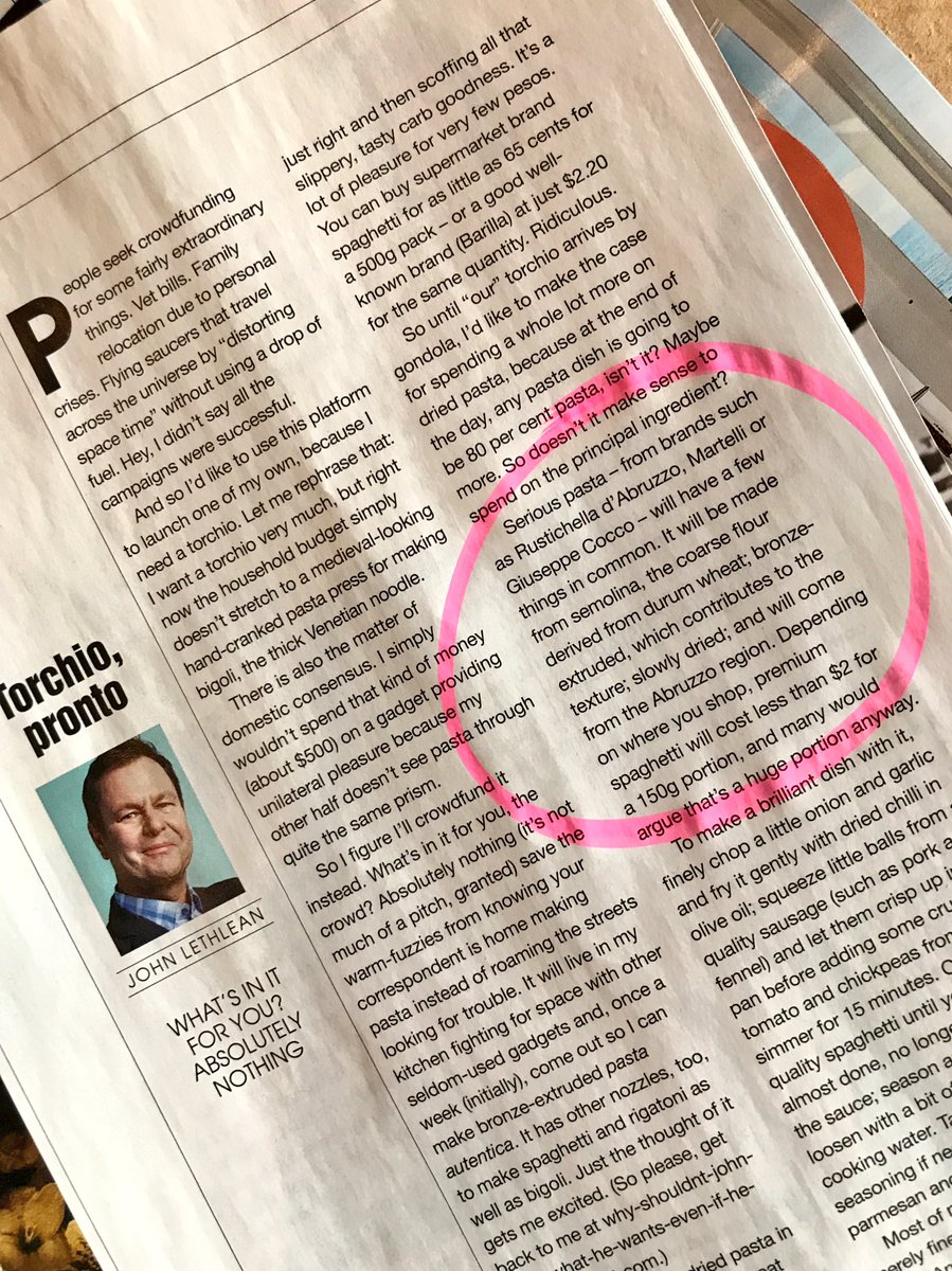 Thanks @JohnLethlean for taking pasta seriously. <a href="/MartelliPasta/">Pasta Martelli</a> <a href="/rustichellafood/">Rustichella D'Abruzzo</a>