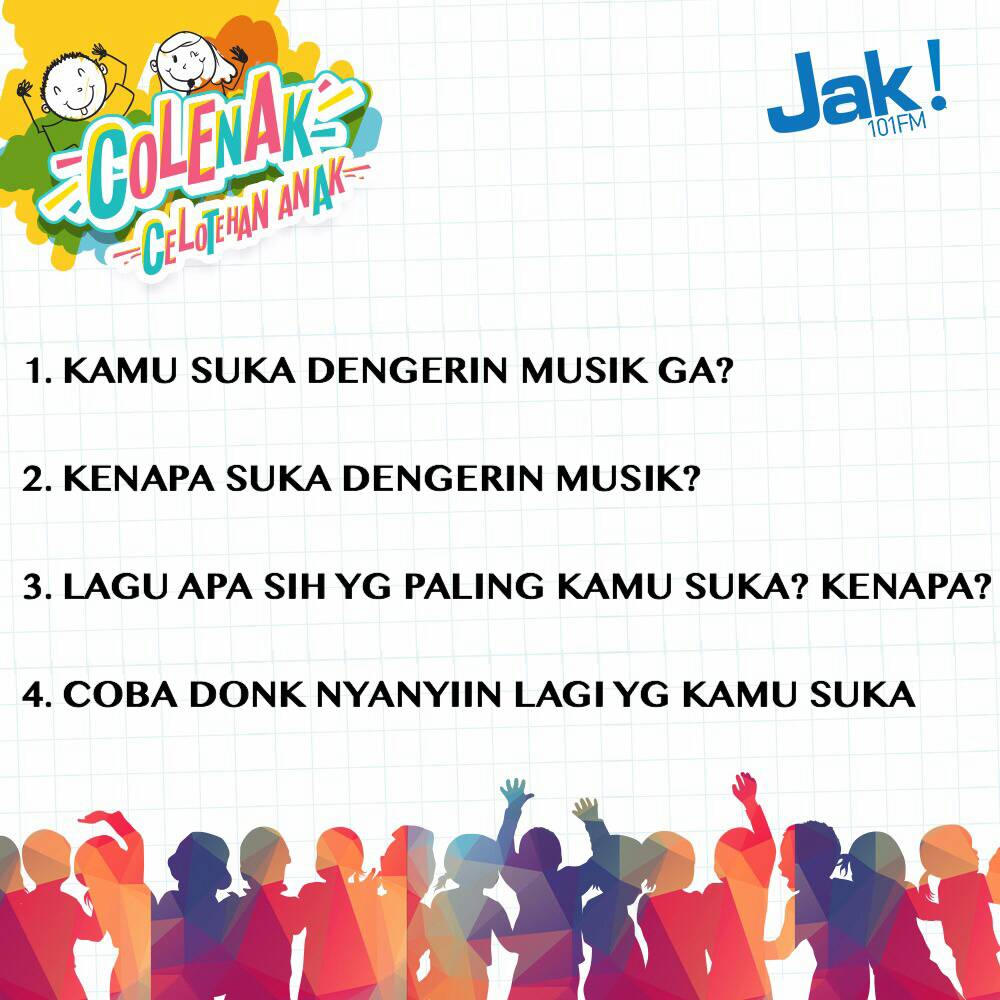 JAK101fm's tweet photo. Apa sih musik favorit anak kamu? Rekam yuk jawabannya dan kirim ke WA 0811898101 #colenak https://t.co/ViZUfY8coy