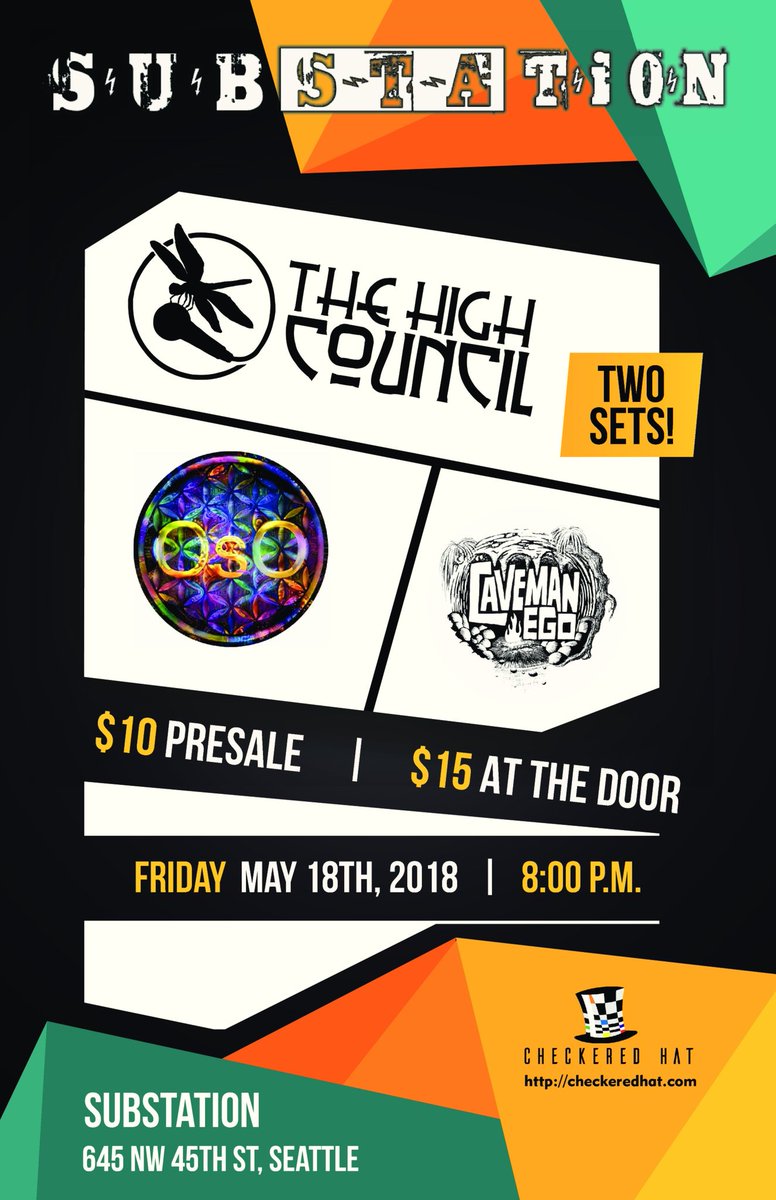 JamesSchweda's tweet photo. Hey everyone!
A week from tomorrow I will be hosting my monthly jam band night at @SUBSTATION206. We've got a killer line-up this month: @The_HighCouncil , OSO and Caveman Ego. Don't miss it! Here's the details:
https://t.co/Kul22JbIJ7
#checkeredhat #jam #Seattle #seattlemusic https://t.co/uRrlV35YtA