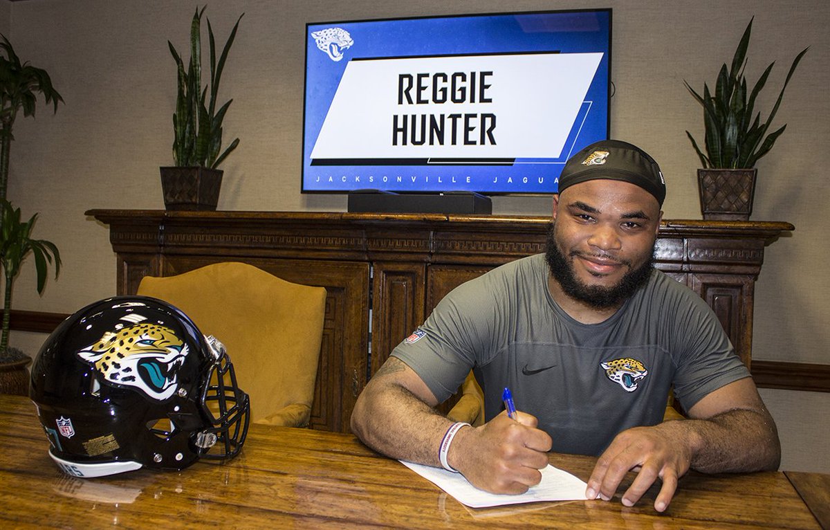 IT'S OFFICIAL!!! NFL dream is now a reality, as <a href="/NCCU_Football/">NC CENTRAL FB | 🦅🏆🦅</a> linebacker Reggie Hunter signs his contract with Jacksonville Jaguars. (photo courtesy of <a href="/Jaguars/">Jacksonville Jaguars</a>)
Your dreams can come true at #NCCU!!! #EaglePride #HBCUGraduate