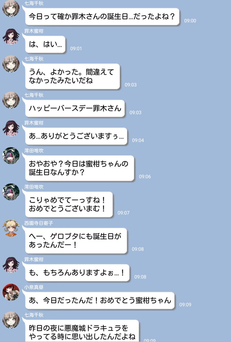 Uzivatel 超高校級のﾄｰｸｽｸｼｮ 続育成計画編 Na Twitteru 今日は超高校級のいじめられっ子 じゃなかった 保健委員の罪木さんの誕生日だね え みんなでどこかへ出かけるの ふーん 楽しそうだね ボクもこっそり着いていってイタズラしようかなー