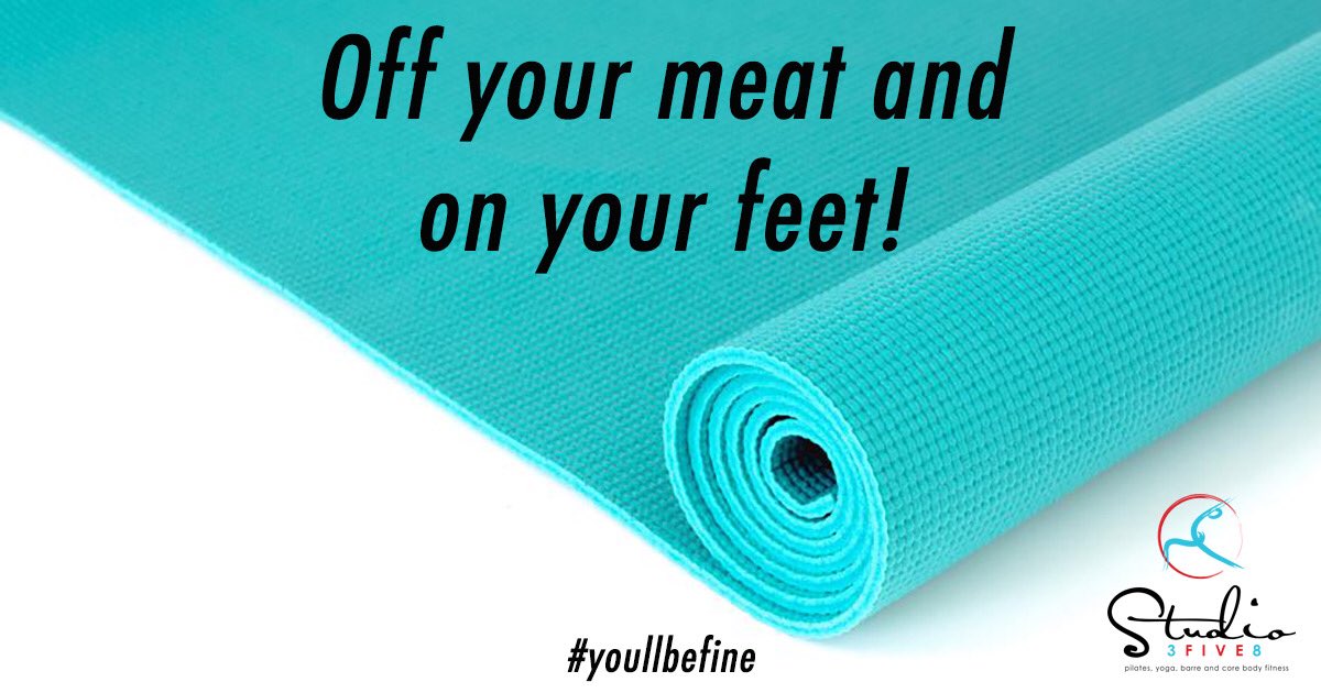 Studio3FIVE8's tweet photo. Off your meat and on your feet! Join us at @Studio3FIVE8 for one of two small group sessions with LeAnne on Saturday: Pilates Fusion at 8:15 a.m. or Barre at 9:30 a.m. #youllbefine #workout #smallgroups https://t.co/rHNUXDuxhv