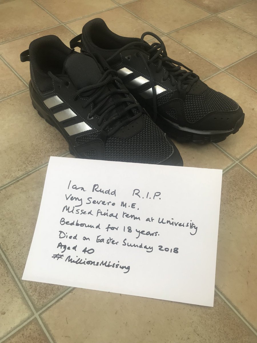 For May 12th M.E Awareness Day. These are my cousin Ian Rudd’s shoes. He was first ill in 1995., severely ill and bedbound with M.E since 2000. He died Easter Sunday 2018 aged 40. He didn’t wear shoes for 18 years. #canyouseeMEnow #MyalgicE 
#MillionsMissing