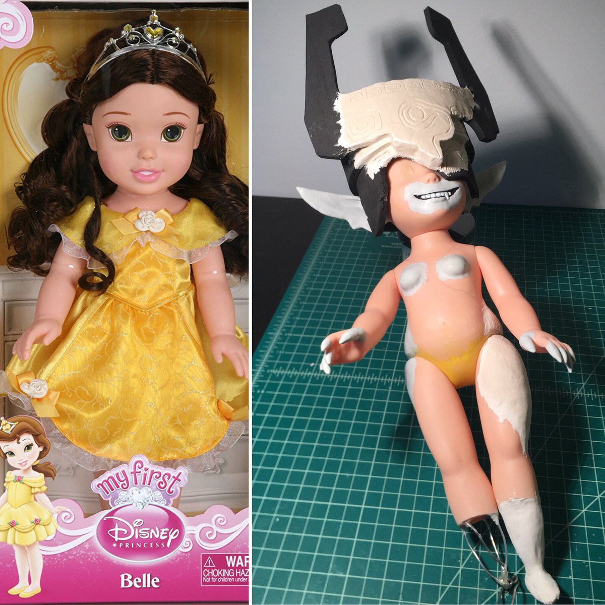 Marchanica's tweet photo. Found this Belle doll at Goodwill for $2. Decided it would be cooler as Midna. #SorryDisney #WorkInProgress #CustomDoll https://t.co/VE5Ua99y5G