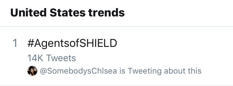 oliviabishops's tweet image. agents of shield trending at #1 in the US 😭😭😭😭 #AgentsofSHEILD #RenewAgentsofSHIELD