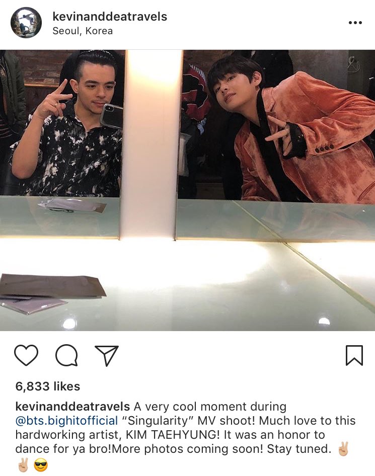 taehyungpic's tweet photo. [INSTA] Kevin Van Nguyen uploaded a 📷with @BTS_twt #V

“A very cool moment during #Singularity MV shoot! Much love to this hardworking artist,KIM #TAEHYUNG !It was an honor to dance for ya bro!More photos coming soon! Stay tuned.✌🏼✌🏼😎”

🔗 https://t.co/jenLX3ao0t

#뷔 #태형 https://t.co/CjjQaWdLh6
