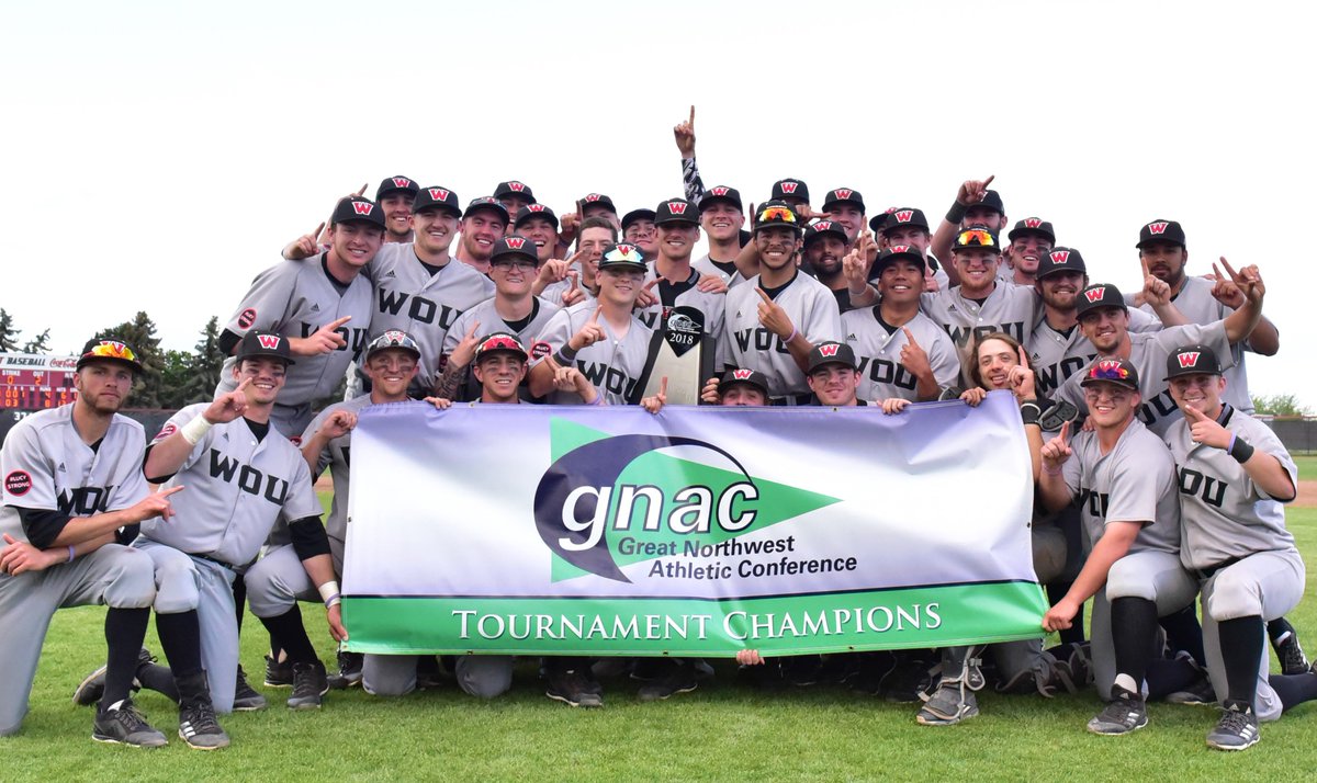 GNACsports's tweet photo. #GNACBaseball | @WOUWolves claims its second-straight GNAC title after earning an 8-4 win over @MSUBsports. https://t.co/LvsWqJejFX https://t.co/cknOO0oXQm