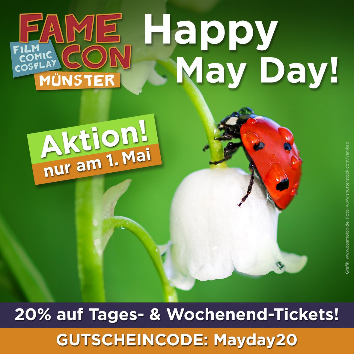 famecon's tweet photo. Bei uns gibt es am Tag der Arbeit 20% Rabatt auf alle Tages- und Wochenendtickets für die #FAMECON2018

GUTSCHEINCODE: Mayday20

Wichtig: Den Code müsst ihr unbedingt VOR DEM BEZAHLEN im Shop eingeben

Hier geht's zum Shop: https://t.co/gfx294n6pq

#FAMECON #Rabatt #Gutscheine https://t.co/VA5OdRIBw4
