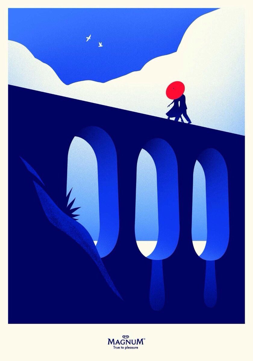 albertommoral's tweet photo. Spanish advertising agency LOLA MullenLowe worked with illustrator Thomas Danthony to create a series of work for Magnum. Illustrations show different moments where the iconic shape of their ice cream is masterfully integrated. #DesignThinking #streetmarketing #guerrillamarketing https://t.co/SuFaocYVES