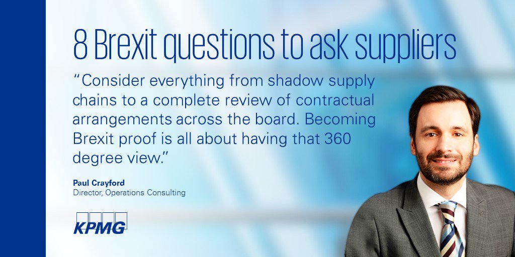 kpmguk's tweet photo. Operations Consulting Director Paul Crayford reveals the big #Brexit questions for suppliers & buyers #BrexitNavigator https://t.co/Pz3TwoYXBc https://t.co/De8jn60JAd