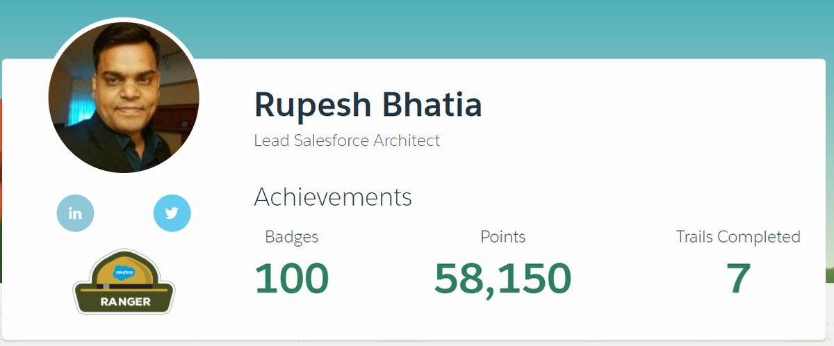 RupeshBhatia85's tweet photo. First milestone achieved, finally #ranger on @trailhead
Lot more to catch up on #KeepLearningKeepSharing https://t.co/8X3x3yP5Op
