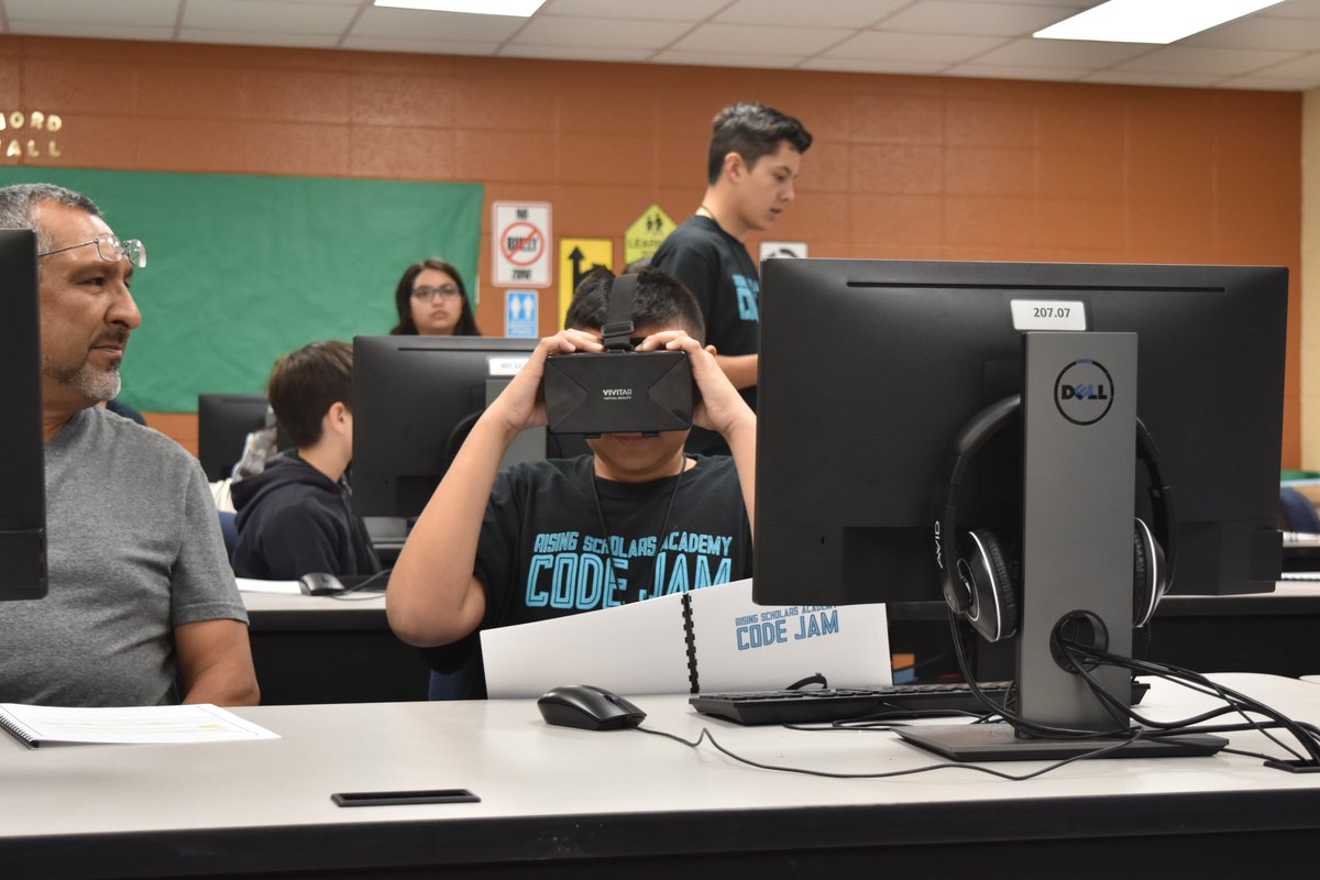 Rivera_TechEd's tweet photo. Thank you @officeDepot Store 526 (Harlingen, TX) for donating VR Headsets for our Web VR session. The students were excited to create their own 3D space using HTML and A-Frame. #RSACodeJam #CSforAll #TeachCode https://t.co/DCmiPVug9S