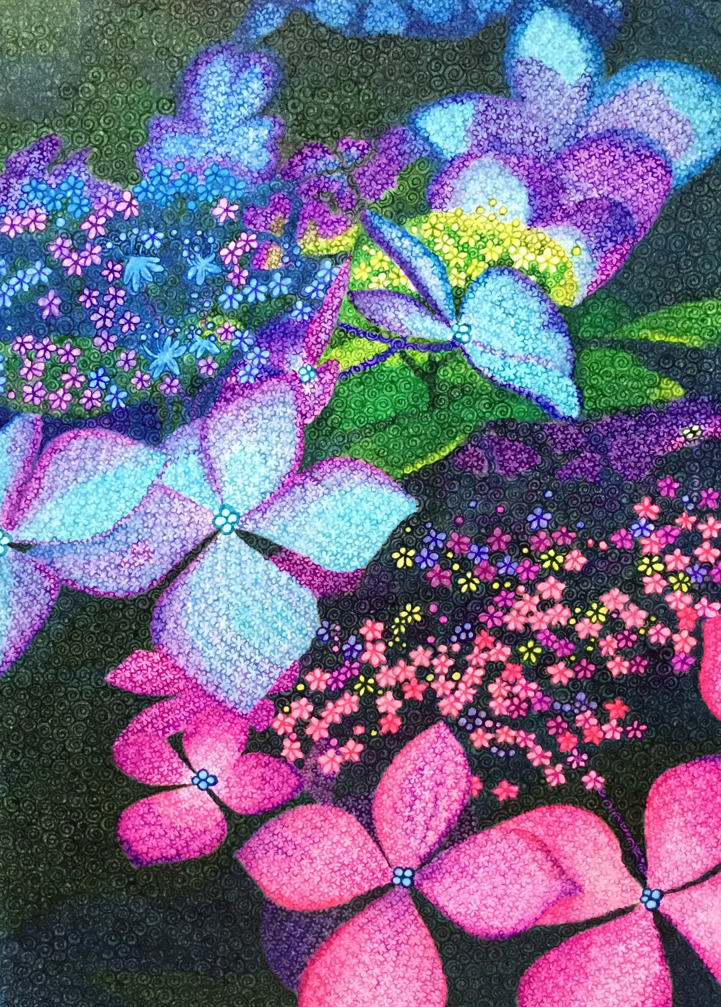 花もようアート作家mayumi ガラスペンアートワーク随時受け付け中 手首の痛みが消えるまでと思い5連休を頂いていました そんな訳でやっと新作にガラスペンで花模様と渦巻き模様が入りました あとは仕上げの工程です 花もようアート 花模様