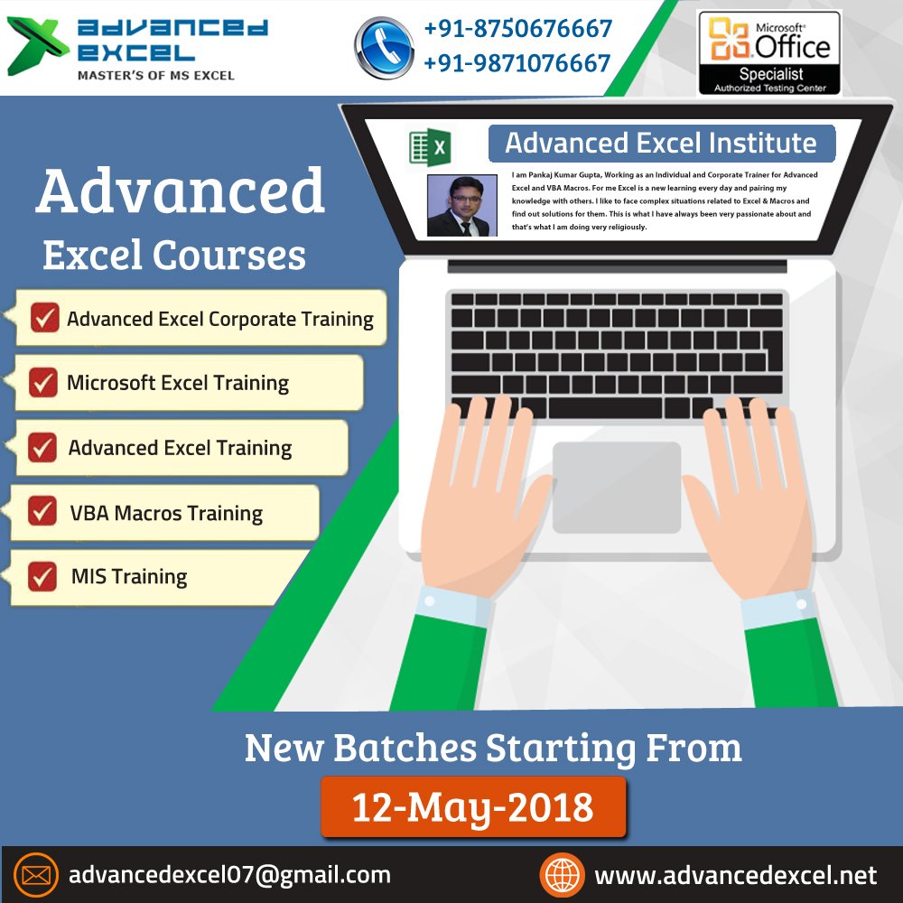 Advancedexcel07's tweet image. #ExcelTrainingInGurgaon - Advanced Excel Training Institute provides #MicrosoftAdvancedExcel, #VBAMacros and #MISTraining with real time projects. For demo class or any inquiry call us at +91 9871076667. #ExcelTrainingGurgaon #AdvancedExcelTrainingGurgaon advancedexcel.net