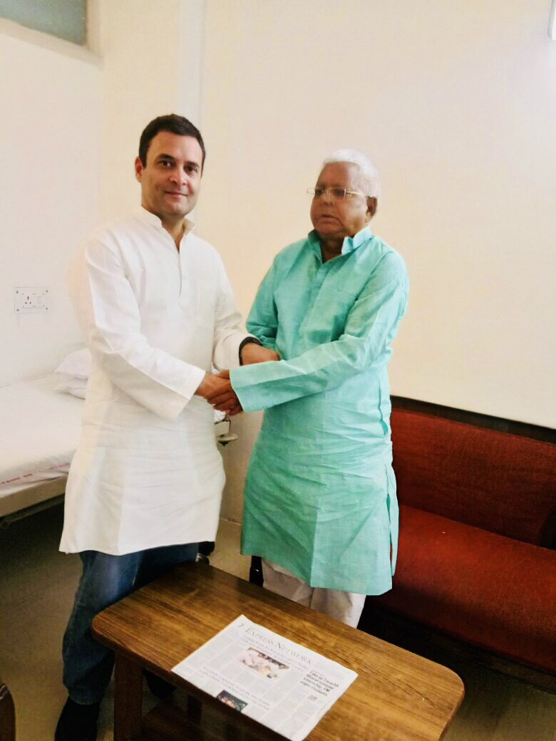 Kind Hearted, Dynamic, Spirited and Unperturbed Congress President Sh. <a href="/RahulGandhi/">Rahul Gandhi</a> Ji visited ailing Sh. <a href="/laluprasadrjd/">Lalu Prasad Yadav</a> Ji in AIIMS.

True leaders know who they are and what they stand for.