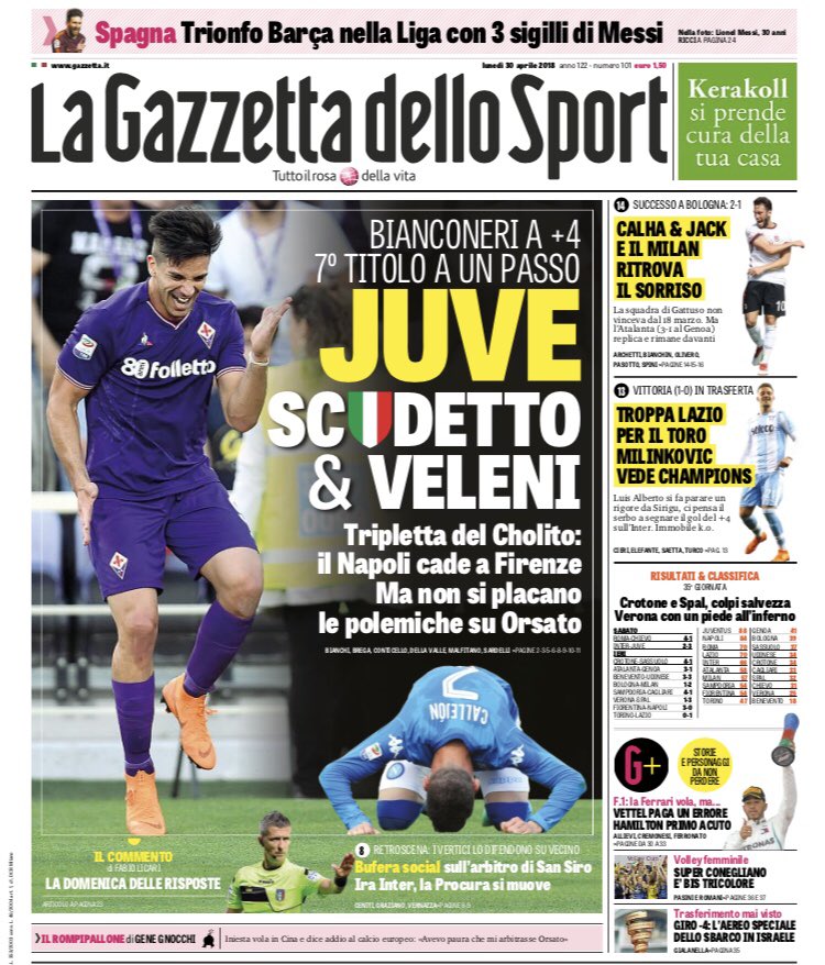Sabatini's tweet photo. I giornali sportivi di oggi #30aprile https://t.co/dn0vx8KxGh