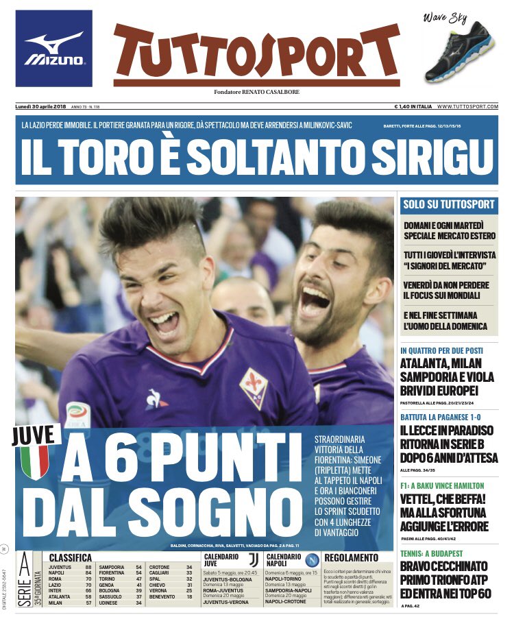 Sabatini's tweet photo. I giornali sportivi di oggi #30aprile https://t.co/dn0vx8KxGh