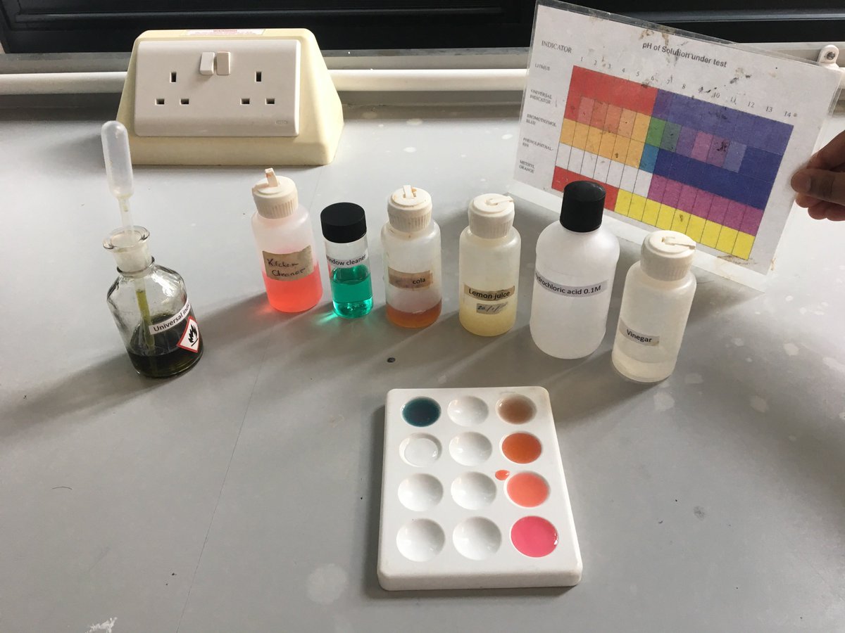 NineScience's tweet photo. Do you know how many acids and alkalis you have in your home? Mrs. Byrne has been investigating using Universal Indicator with year 7 today! @Ninestiles #Ninestiles #WeCanScience https://t.co/xuiMswODc6