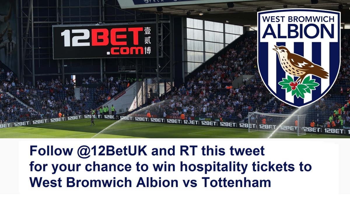 Follow <a href="/12BETuk/">12BETuk</a> to win a pair of <a href="/WBA/">West Bromwich Albion</a> hospitality tickets to West Bromwich Albion vs Tottenham. RT this post to win! 2 winners chosen at random on Wed 02-05-2018.