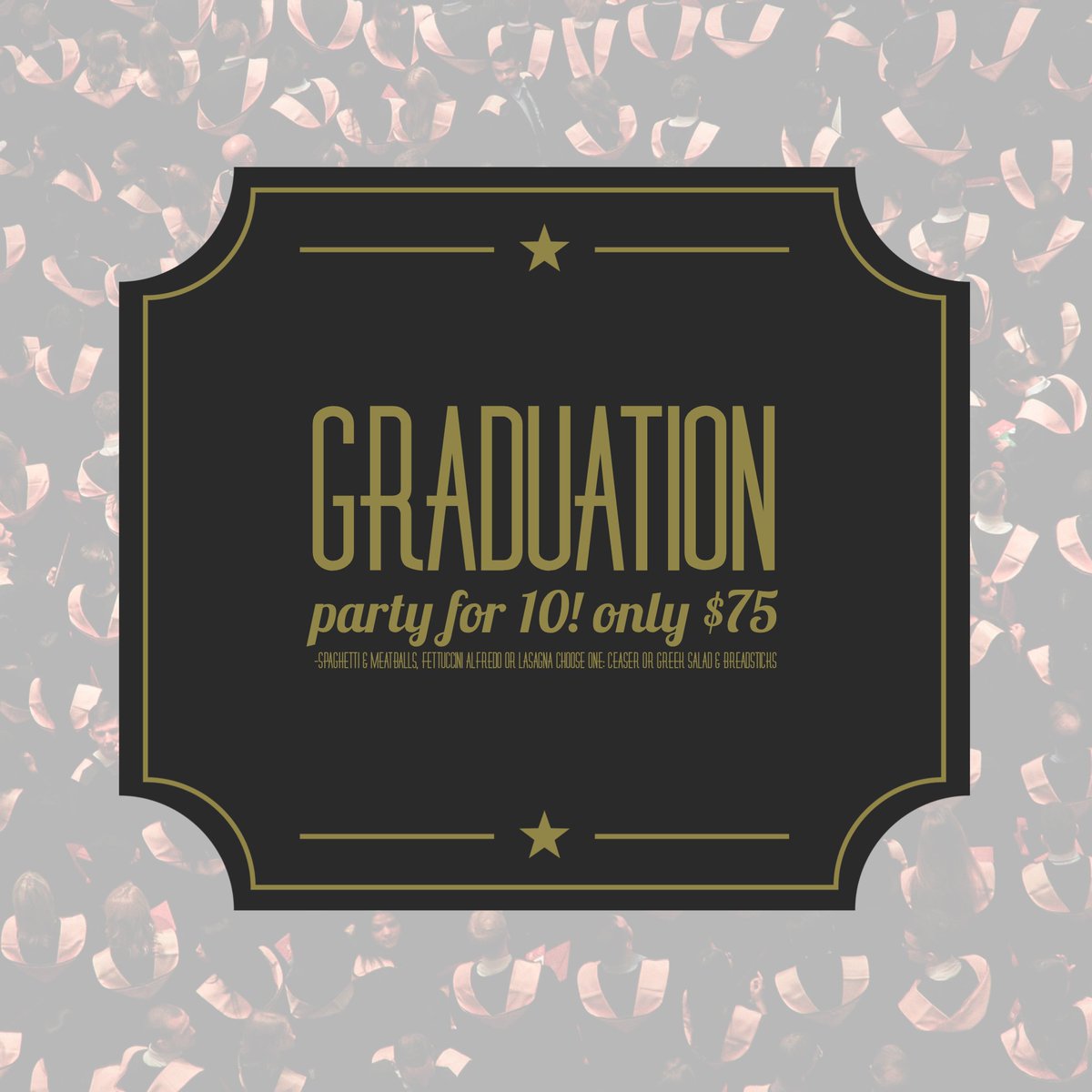 spankyspasadena's tweet photo. Grad Party for 10! Spaghetti &amp; Meatballs or Fettuccini Alfredo or Lasagna. Caesar or Greek Salad &amp; Breadsticks for 10 Only $75.00! Call in today to order. https://t.co/QK5xQbJkky https://t.co/sStsw85weK