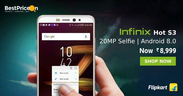 BestPriceOnIn's tweet photo. Take your selfie game to the next-level with 20MP front camera on the #InfinixHotS3. https://t.co/FMeYT9smtZ #MondayMotivation https://t.co/4jhPQtRCwf