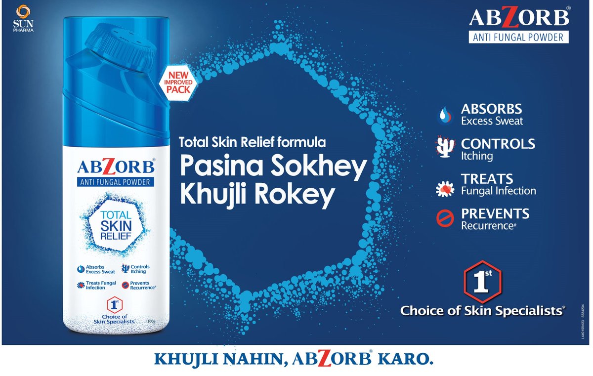 SunPharma_Live's tweet photo. Sun Pharma Consumer Healthcare enters anti-fungal powder OTC category with #ABZORB. A 360 degree marketing campaign comprising TV, print &amp; digital launched to expand consumer outreach. 
https://t.co/pCXN7Um9k3 https://t.co/7kvSr8wHmD