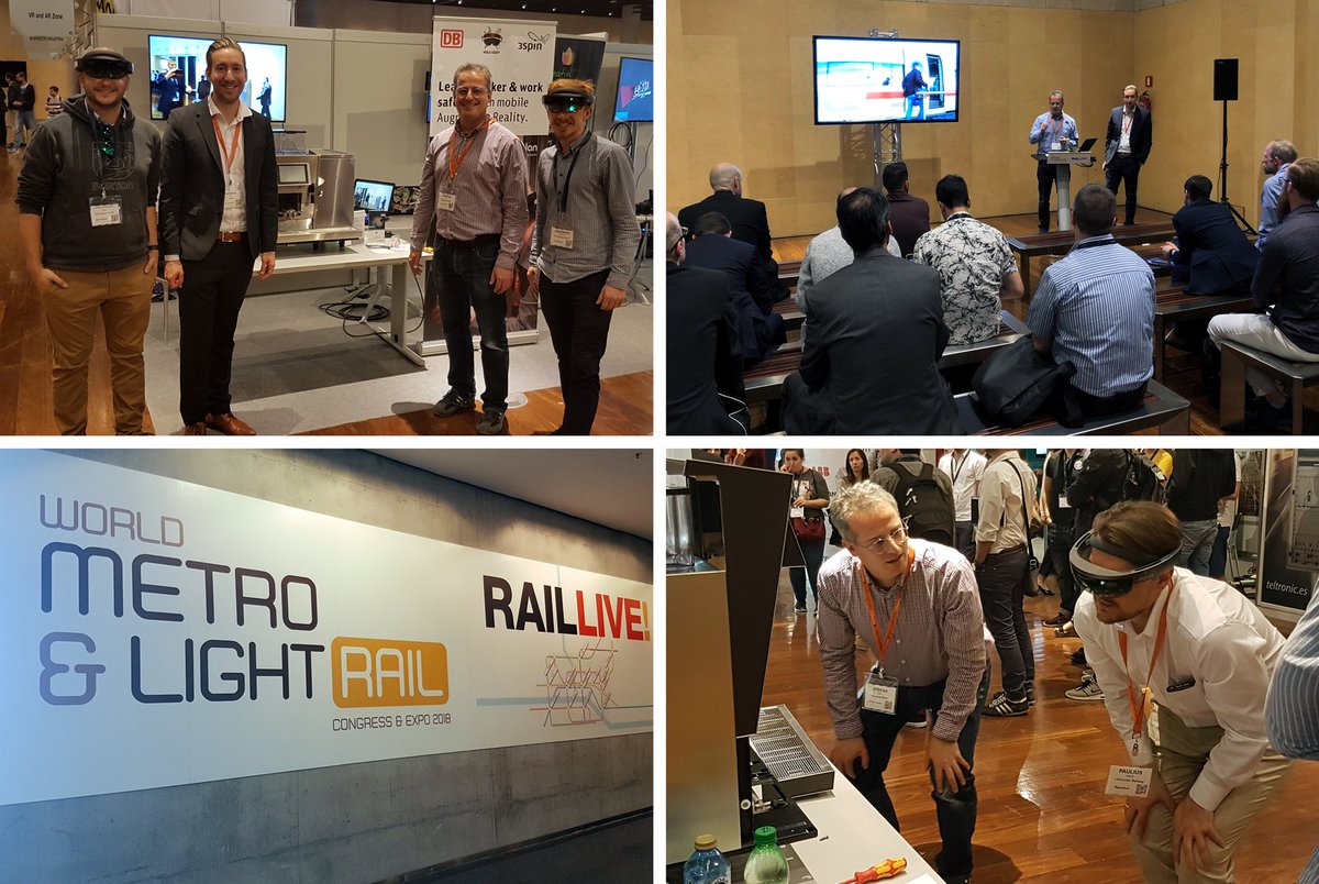 3spin's tweet photo. Thanks #DeutscheBahn / @halfwit_twit, Johannes & Samer for joining #3spin at Rail Live. Thanks @Terrapinn for making this happen. Visitors enjoyed being able to make complex repairs in minutes without prior training! #AR #HoloLens #maintenance https://t.co/Yq5iZmWAK3