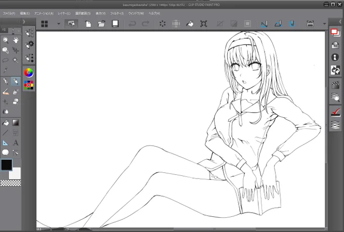 線画途中。描いてるとかなり肩こります。 