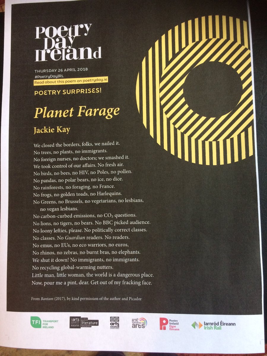 drppalazzolo's tweet photo. V.Pleased to find #PoetryDayIRL Poster of @JackieKayPoet's 'Planet Farage', a poem I have been sharing w/ my #E302 group since its publication! ('Extinction' #TheEmpatheticStore) @poetryireland #Bantam
https://t.co/eEgBb24CBj
https://t.co/2BWmLMgahW
@OUDALEL @ByLeavesWeLive https://t.co/Jy39qe4w5q